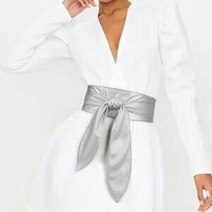 Women Silver Obi Belt Fashion Wrap Around Wide Waistband Knotted Belt for Dress